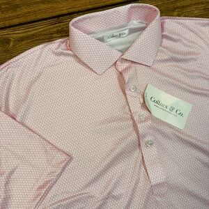 Collars & Co Mens Dress Collar Polo Size XL Pink Checkered Short Sleeve NEW